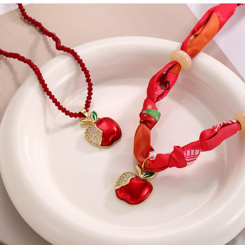 European and American Copper Inlaid Zirconia Apple Print Christmas Necklace for Girls