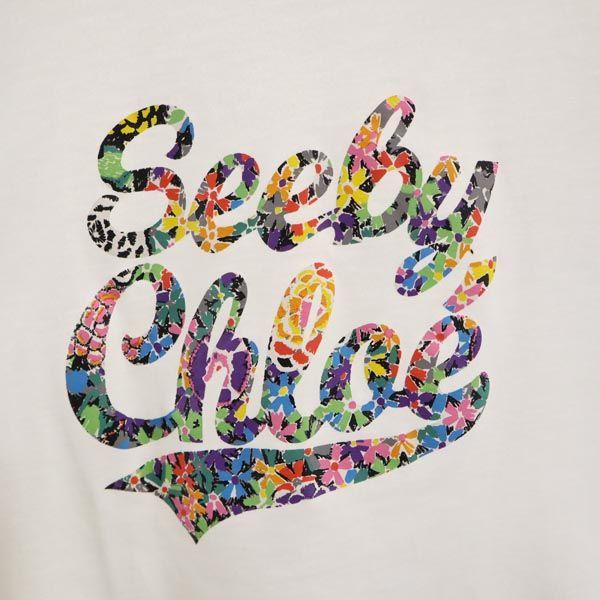 SEE BY CHLOE Logo Print Short Sleeve U Neck T-shirt 2 White Women Used
