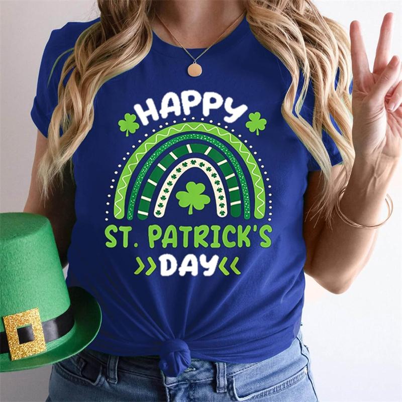 2026 Happy St Patrick Day T-shirt For Women Solid Color Simple Street Fashion T Shirts 3D Print Graphic Festival Lucky Tee Top