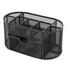 Mesh Pen Holder Metal Desk Organizer 9 Grids with Drawer Multi Compartment Storage Box for Home Office Black 9 Grids