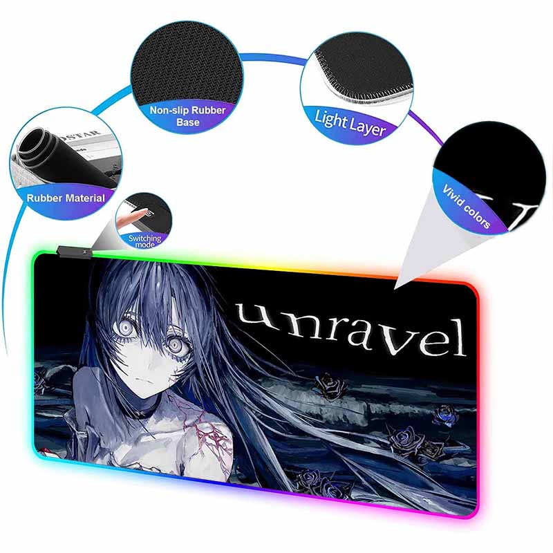 Kawii Anime LED Mousepad HD Print Virtual Idol  Gamers Desk Mat RGB Backlit Non-slip Mouse Pad XXL Keyboard PC Desk Pads