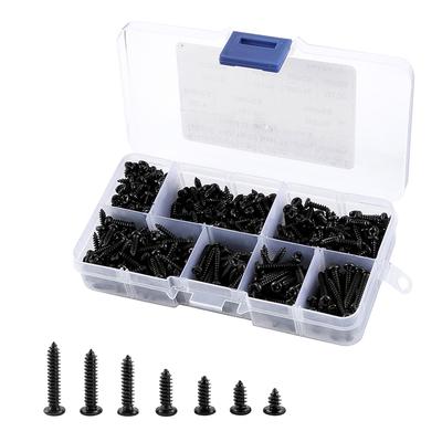 500 buc Șuruburi M3 Șuruburi Negre autofiletante Cap bombat Phillips Autoperforante Lemn Kit Asortiment 6/8/10/12/16/18/20mm Carbon