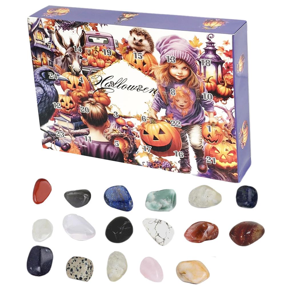 

2024 Хэллоуин Rocks Minerals Календарь обратного отсчета 24 дня Натуральный Кристалл Сюрприз Календарь Фестиваль Тема Подарок для Девочек Мальчиков S тыква