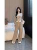 Women's Casual Fashion Set: Two-Piece Faux Layer Top and Wide-Leg Pants for Spring & Autumn