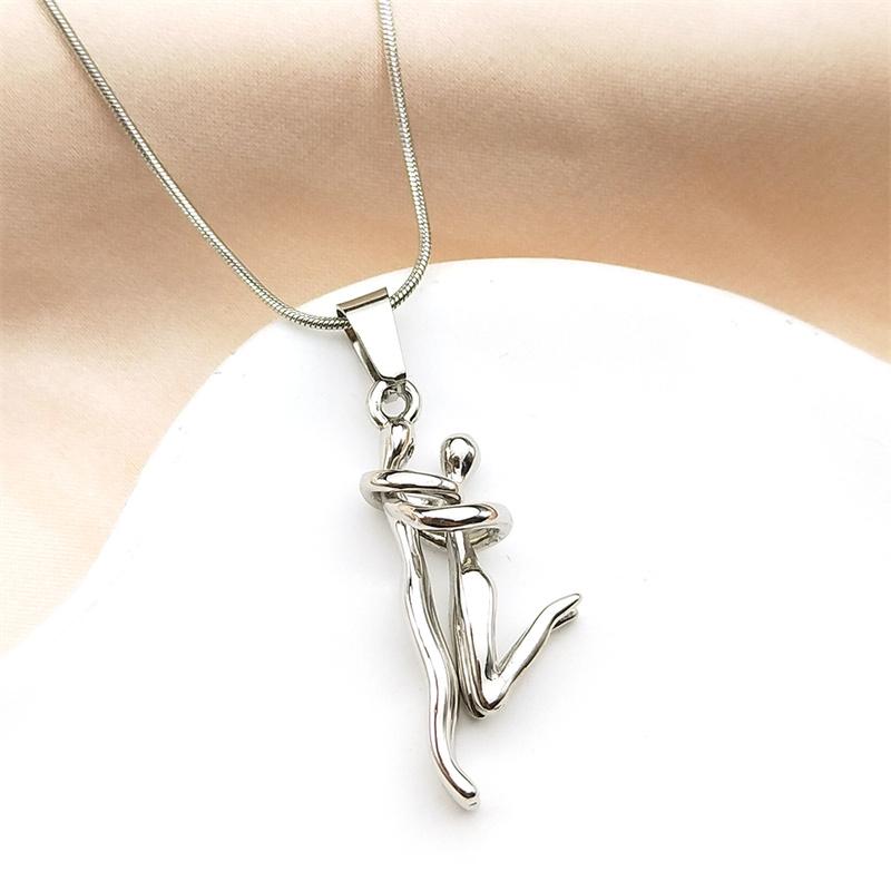 Couple Hugging Pendant Necklace For Women Men Stainless Steel Gold Color Hiphop Sports Love Chain Jewelry Valentine's Day Gift
