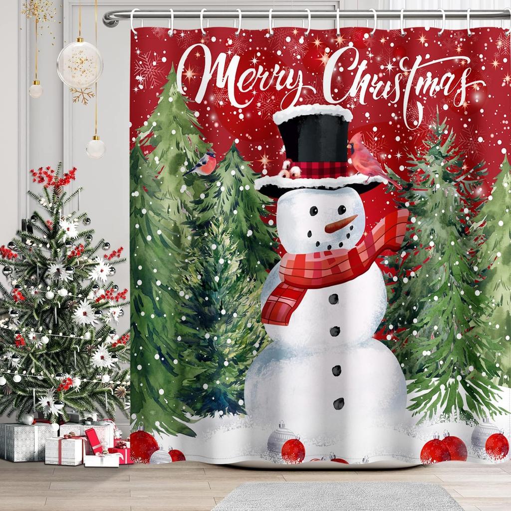 Christmas Shower Curtain Xmas Balls Shower Curtains For Bathroom Decorations Pine Trees Stars Bathroom Curtain Christmas Holiday