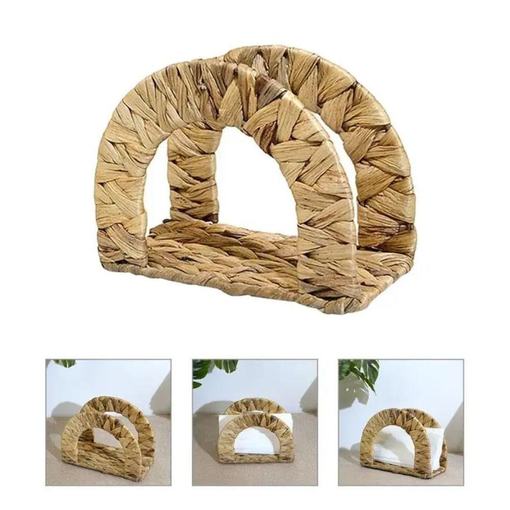 Decorative Straw Tissue Dispenser Handmade Desktop Napkin Organizer Woven Napkin Holder  Family