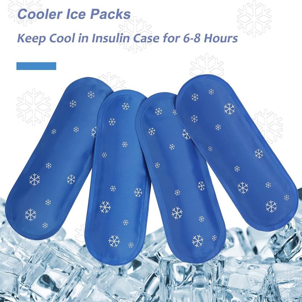 4 Pcs Insulin Ice Pack, Ice Packs for Insulin Cooler Travel Case, Reusable Care Ice Bag, Nylon Material, Ice Packs for Cold Comp