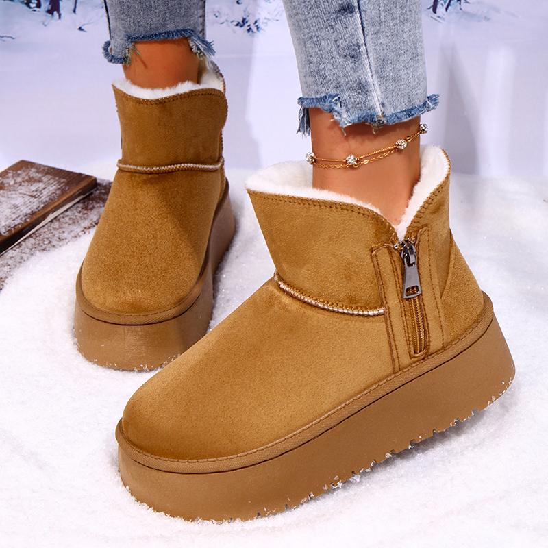 Fashion 2025 Winter Warm Platform Snow Boots Women Side Zipper Plush Fur Lined Ankle Boots Woman Non Slip Thick Sole Cotton Padded Shoes