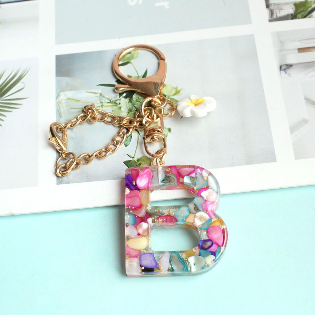 Dried Flower Letter Crystal Epoxy English Pendant Women'S Bag Key Chain