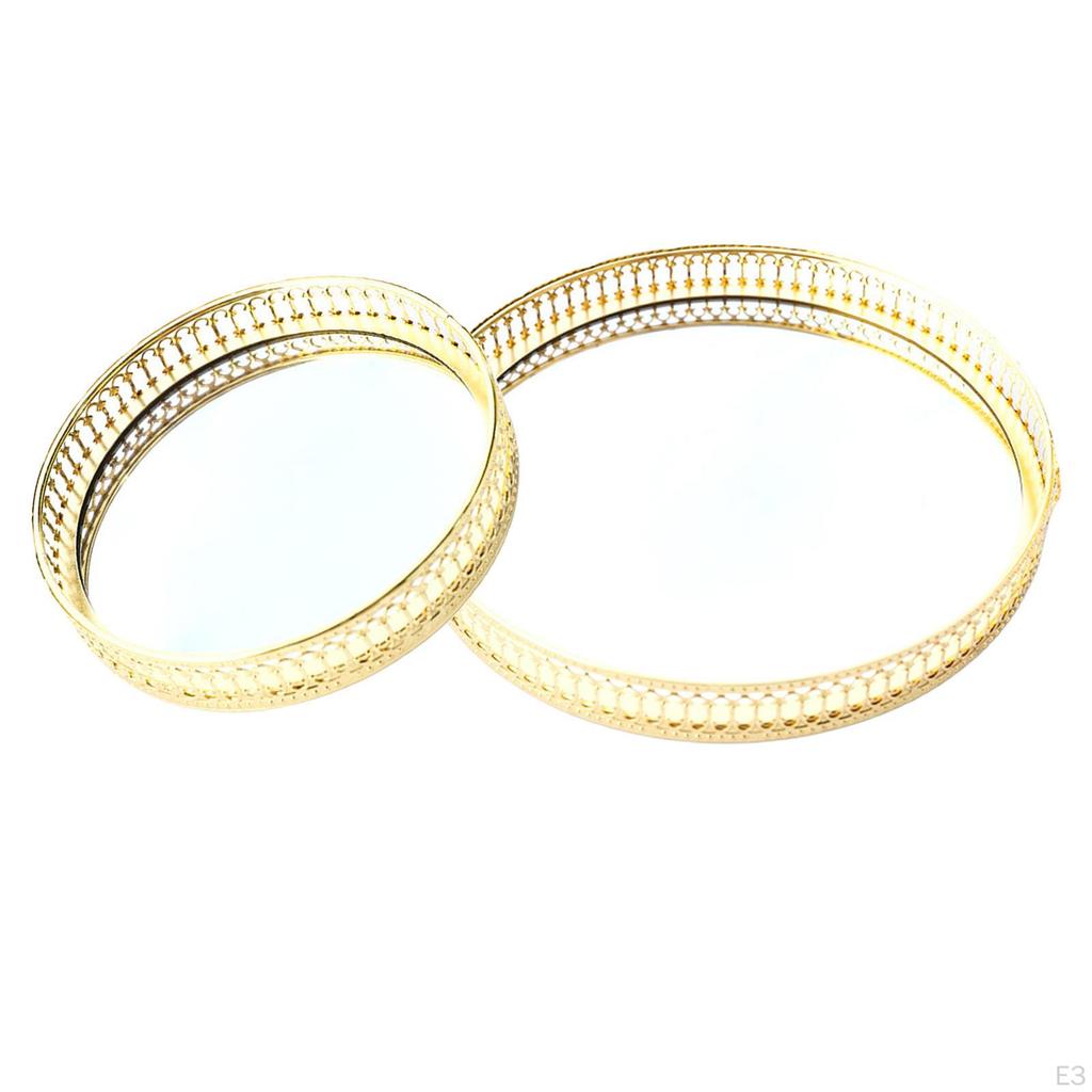 , Mirror Vanity Decorive with Round Metal for Dresser Bhroom Bedroom Counter Organizer