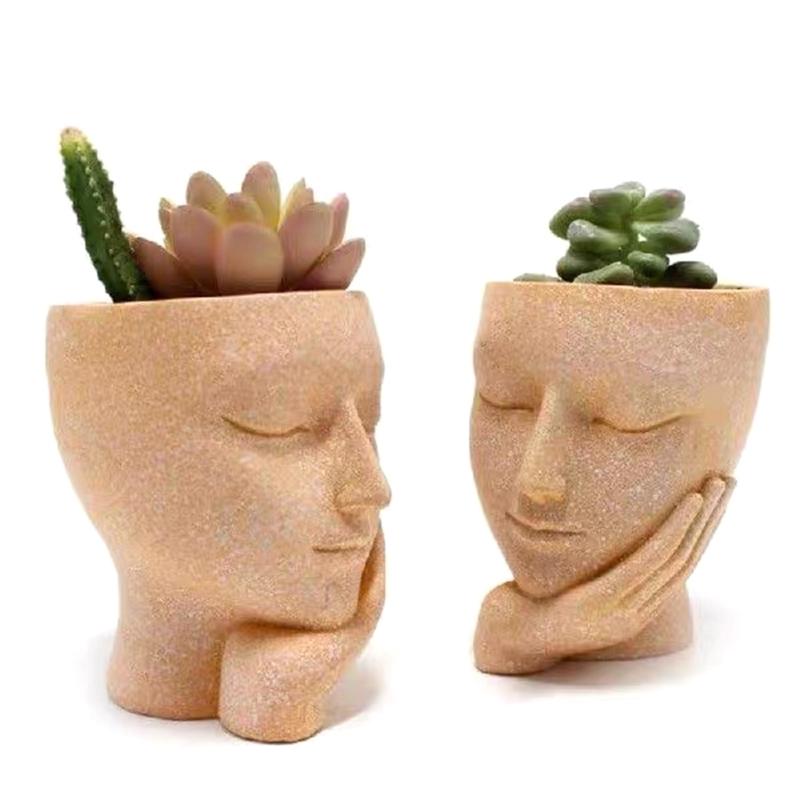 Girl Plant Flower Pot Mould Face Holding Girl Silicone Mold Succulent Planter Epoxy Resin Mold Garden Figurines Outdoor