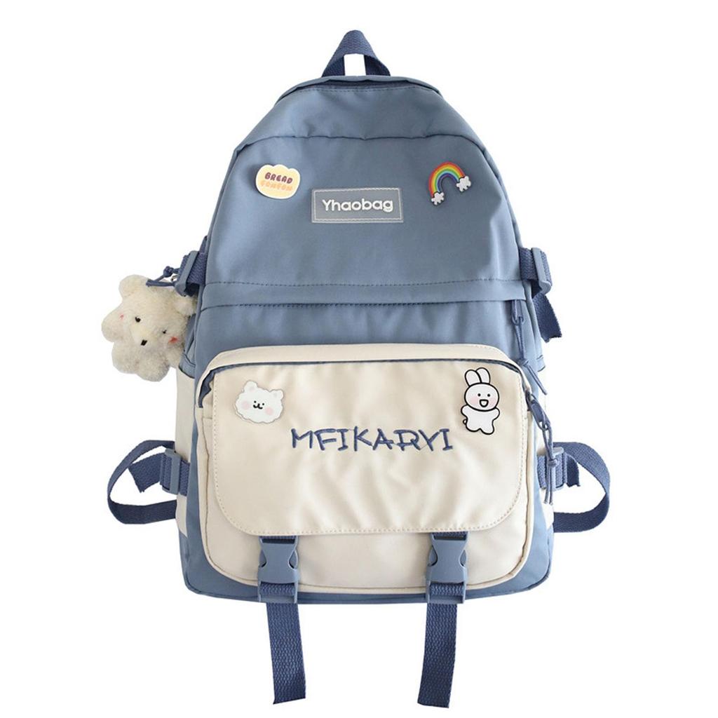 FANDARE Kadınlar İçin Sevimli Sırt Çantası, Geniş Kapasiteli A4 Boyutunda, Okul Sırt Çantası, Sade ve Hafif, Düğmeli Rozet ve Peluş Ayıcık İçerir, Popüler