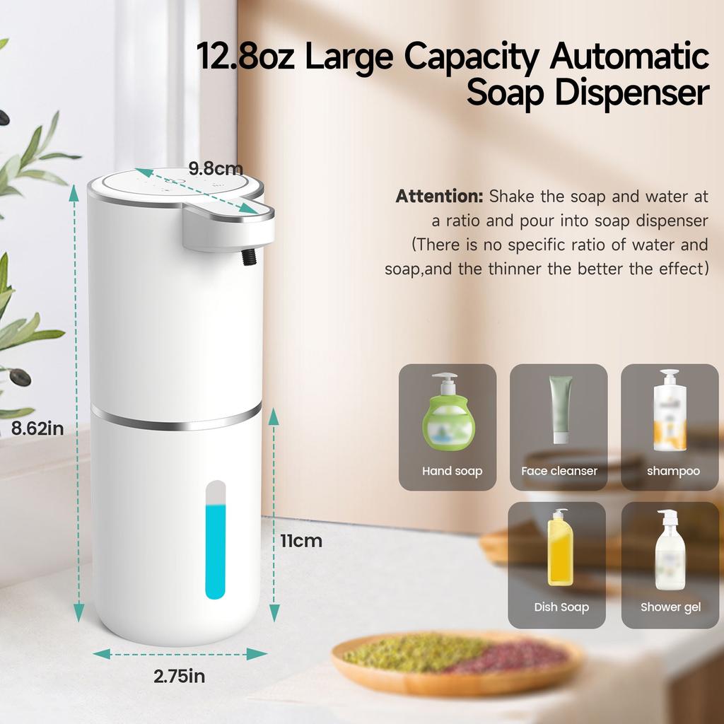 Fully Automatic Liquid Soap dispenser12.8oz/380ML Electric Wall-Mounted Touchless Soap Dispenser Suitable for Kitchen and Bathroom USB Rechargeable