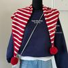 A Retro Hong Kong style Knitted Striped Pom pom with A Vintage Triangular Scarf Over It A Warm Autumn and Winter Decorative Shawl Scarf for Women