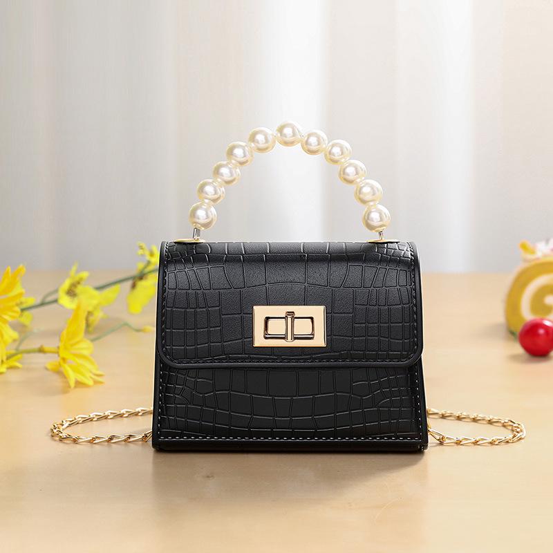 Crocodile Print PVC Jelly Crossbody Bag for Kids with Pearl Accent