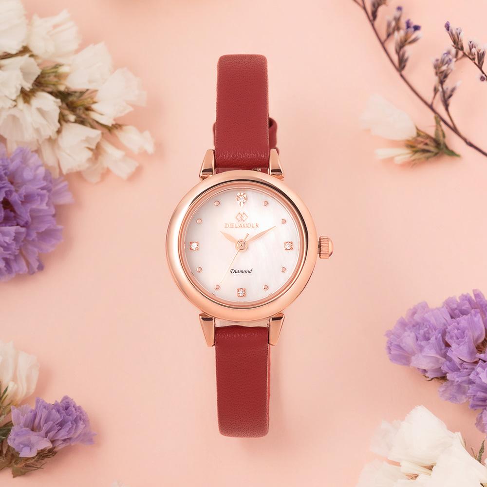 Diyuamoleu Women'S Leather Band Watch Daw3102L-Rd Diamond Watch