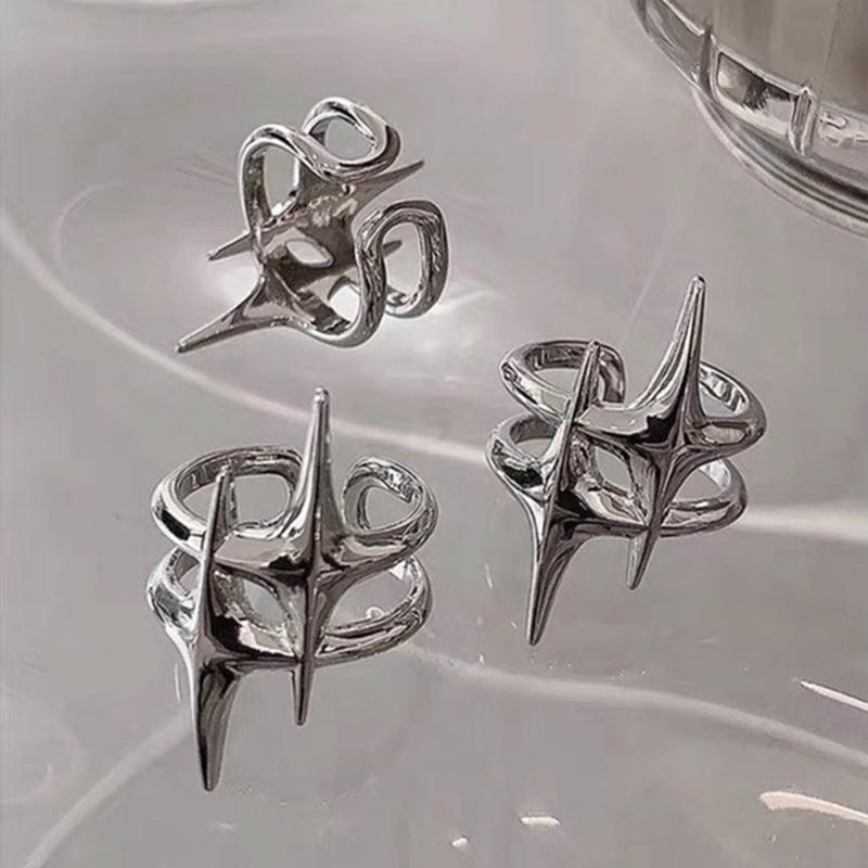 Hollow Awn Star Finger Rings Adjustable Open Rings Bohemian Star Joint Rings Hollow Awn Star Finger Rings for Women Girl