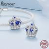 BAMOER 925 Sterling Silver Blue Heart Zircon Crown Bead Vintage Charms for Women Bracelet and Bangle DIY Fine Jewelry