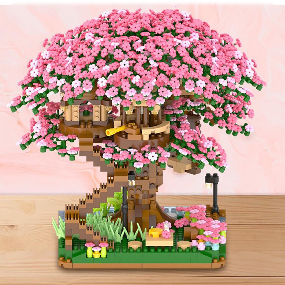 3D Mini Sakura Tree Building Blocks Toys, Diy Cherry Blossom Bricks Tree House Model, Ornament Model, Brick Games, Kids Gift