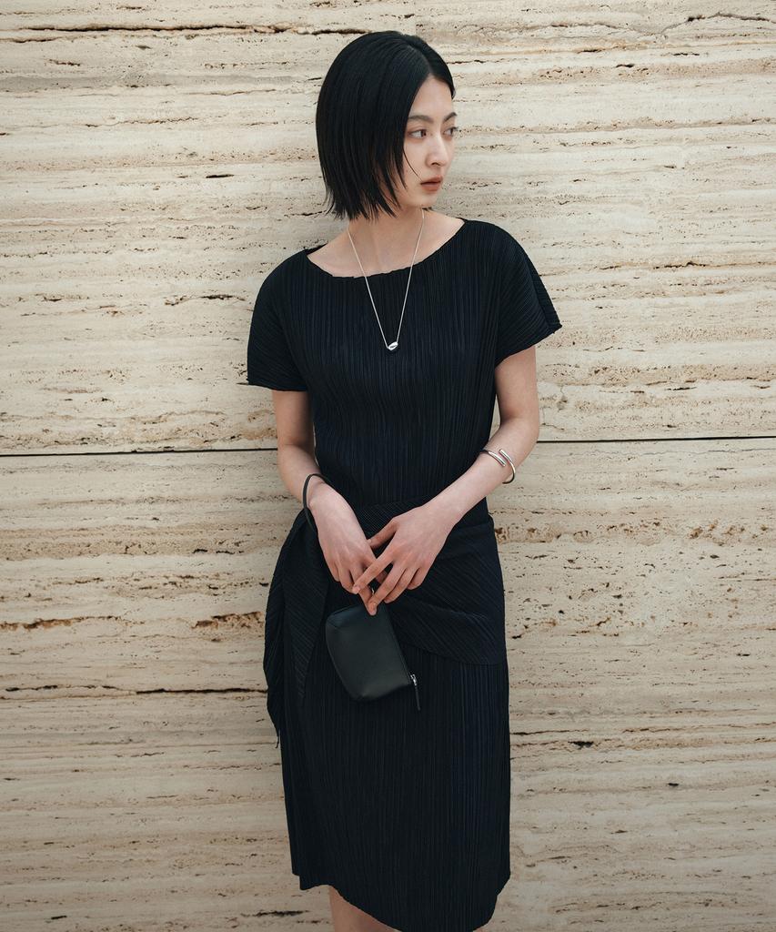 Siyajyu Sia8039 Pleated Wrap Dress_Black