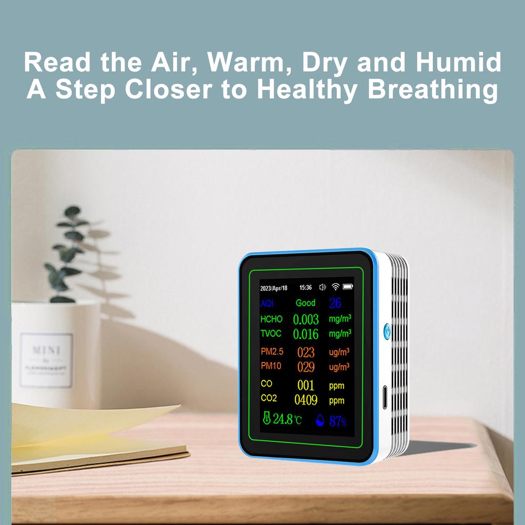 WiFi 12 In 1 Air Quality Detector Carbon Dioxide Detector with Time Date Display AQI PM2.5 PM10