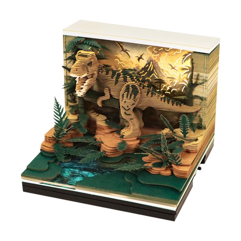 Calendar de birou 2027 cu ceas și lumină LED, Calendar 3D cu pagini rupte, Artă de sculptură în hârtie, Blocnotes, Bloc de notițe, Cadou de Crăciun