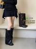 But knee-length knight boots women's 2025 new autumn and winter thin small pants boots thick heel folds pile up