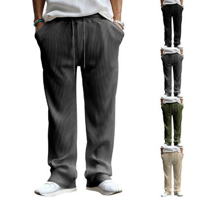 Spring And Autumn Jacquard Striped Wide Leg Men'S Pants Casual Loose Pit Strip Drawstring Straight Tube Large Pants Men