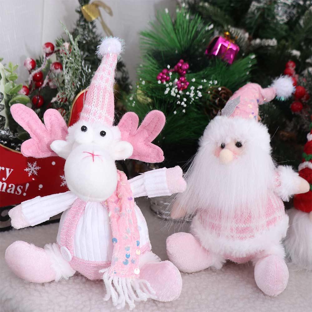 Sitting Knitted Elk Snowman Doll Realistic Christmas Pink Doll Decorations  Kids Birthday Christmas