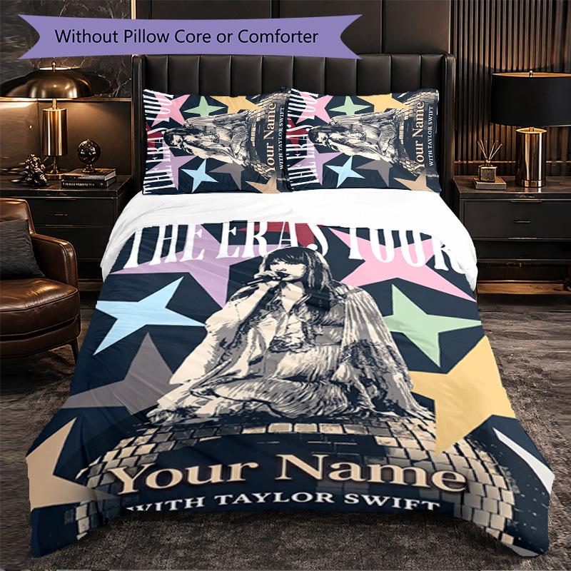 Taylor Swift Customized Name Text Bedding Set, 1 Duvet Cover & 2 Pillowcases Personalized Bedroom Gift