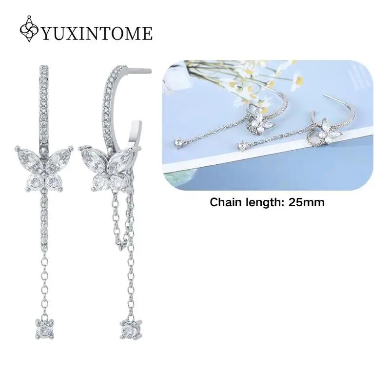 925 Silver Ear Needle Crystal White Zircon Silver Series Tassel Drop Earrings Luxury Fashion Party Jewelry Accessories