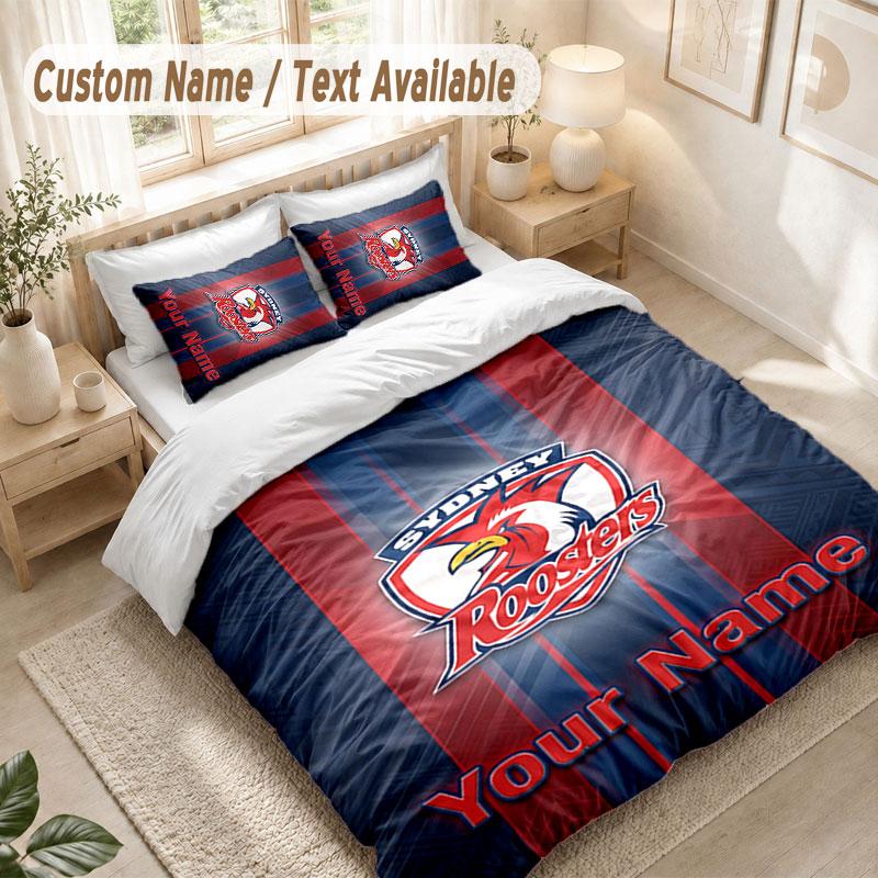 Custom Name Bedding Set 3 PiecesSydney Roosters Print Duvet Cover + 2 Pillowcases Soft Bed Decor