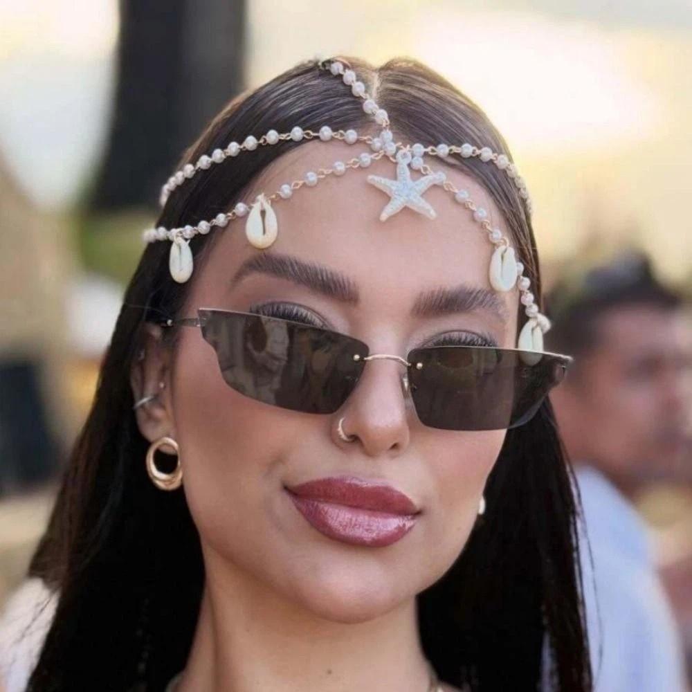 Perlen Böhmische Haarkette Meeresstil Perlen Kopfschmuck Boho Kopfkette Strandurlaub