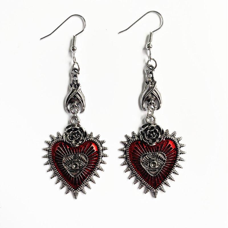 2022 Gothic Punk Rose & Bloody Eye Bat Earrings