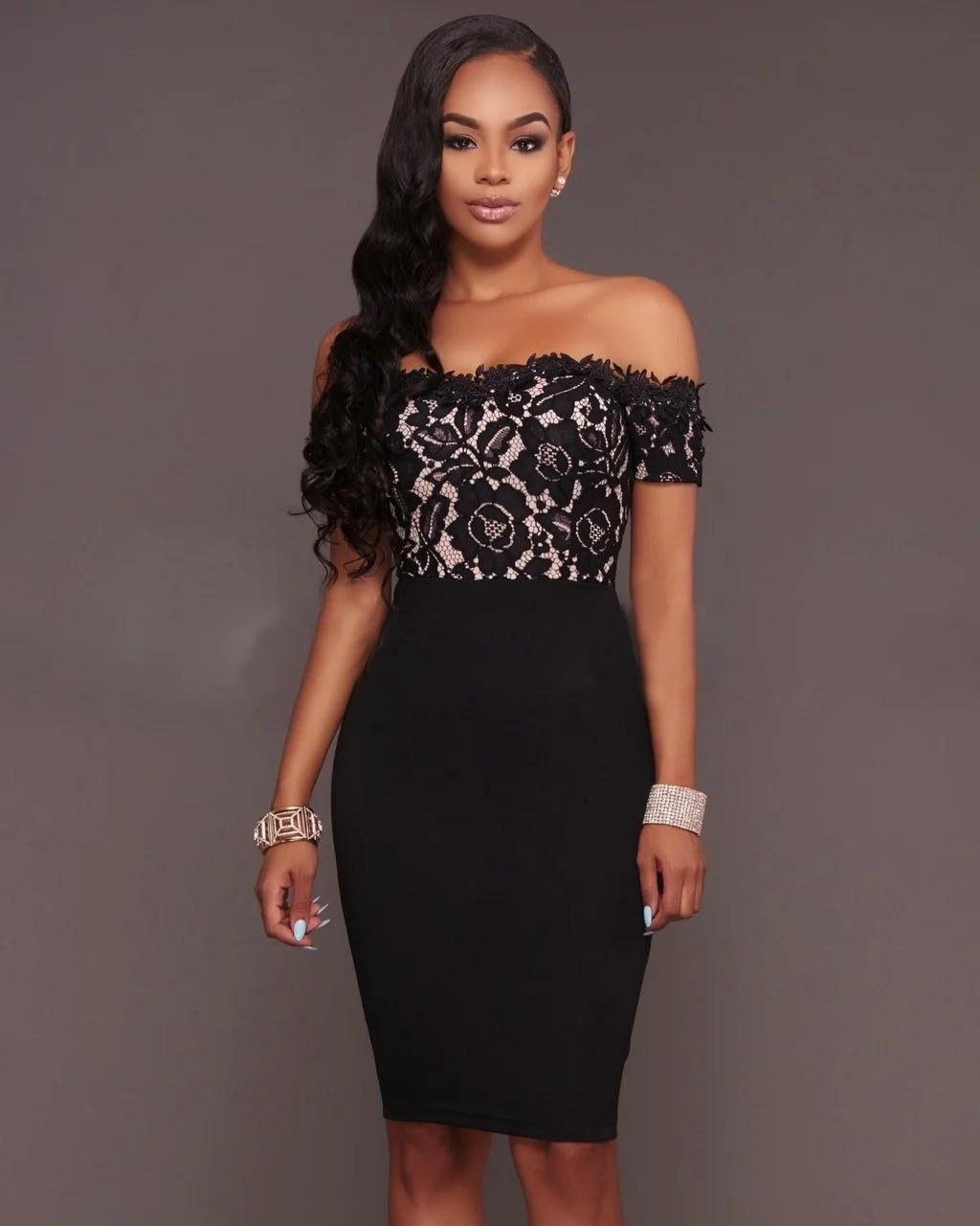 

Летние женские модные кружевные лоскутные повседневные платья винтажные элегантные вечерние платья для выпускного вечера больших размеров XL чёрный