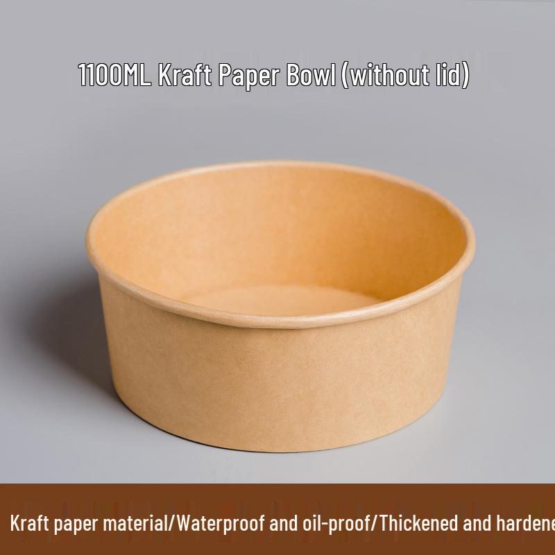 Disposable Cowhide Paper Bowl with Lid for Fruit Salad and Light Meals