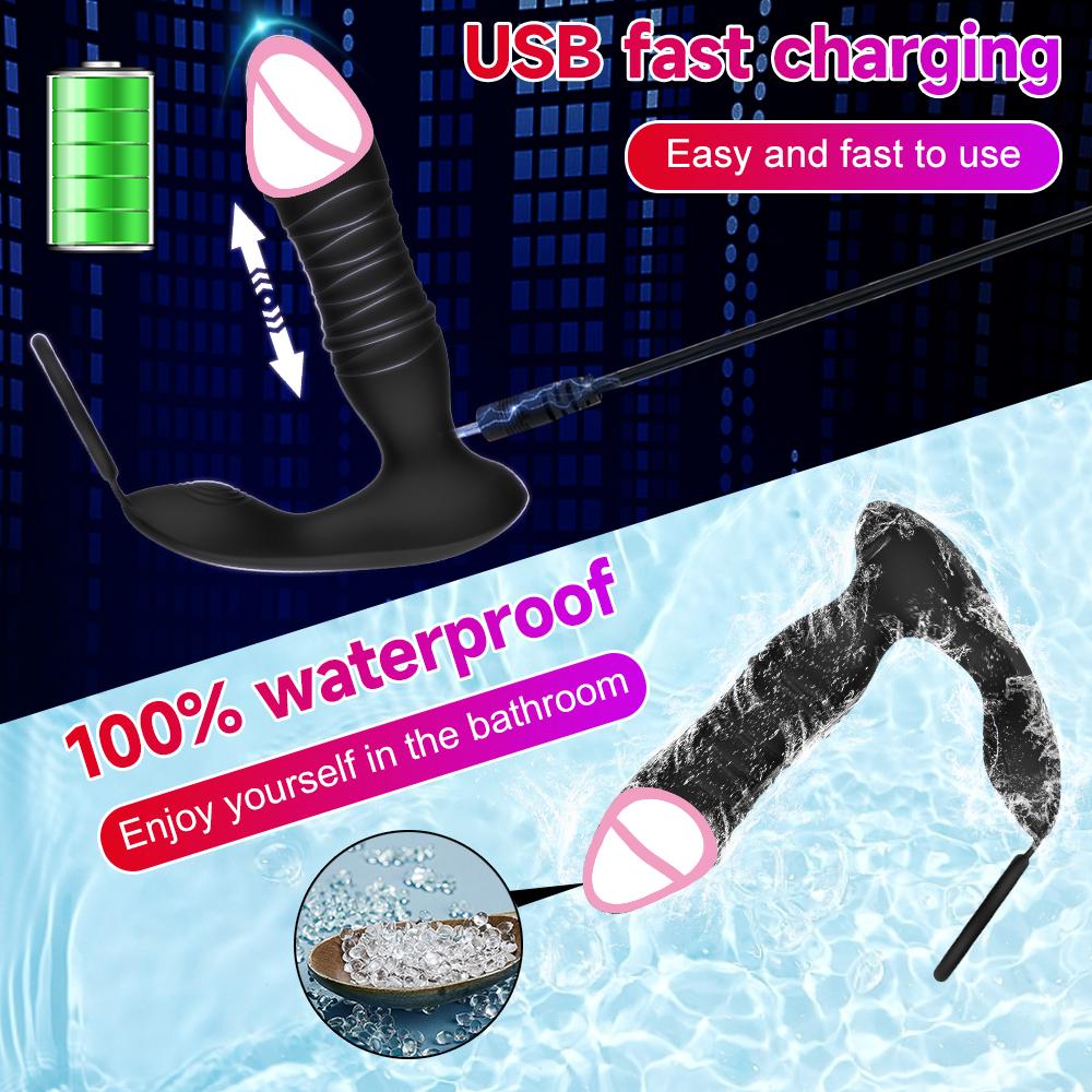 Telescopic Anal Butt Plug Vibrator Bluetooth App Control  Delay Ejaculation Penis Ring Prostate Massager Sex Toys for Men 18+