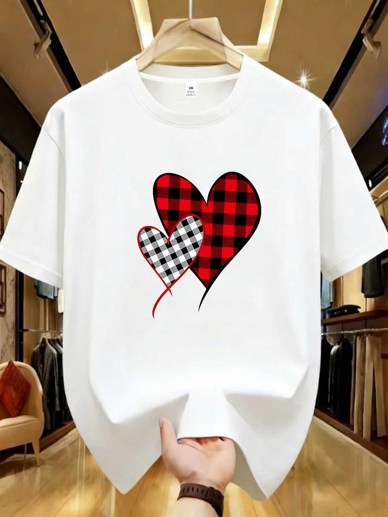 Wds0189creative Heartshaped Printed Plus Size Unisexs Round Neck Tshirt Summer Casual Short Sleeved Street Fashion Versatile