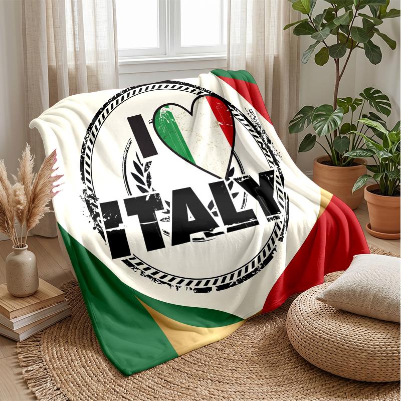 Italy Football Printed Flannel Blanket Skin Friendly Warm Decorative Throw for Indoor Couch Bed Daily Use