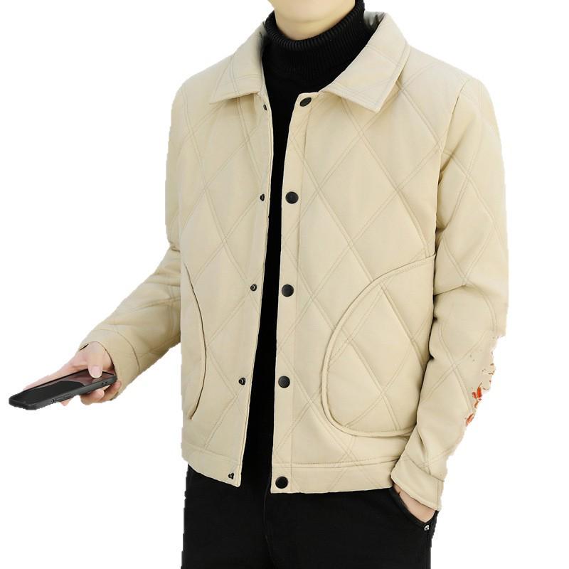 Men's Trendy Lapel Cotton Jacket: Thickened, Warm, Velvet-Padded Outerwear for Autumn and Winter.