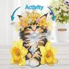 2D Flat Cat DIY Shaking Head Cat Yellow Flower Diamond Painting Desktop Decor