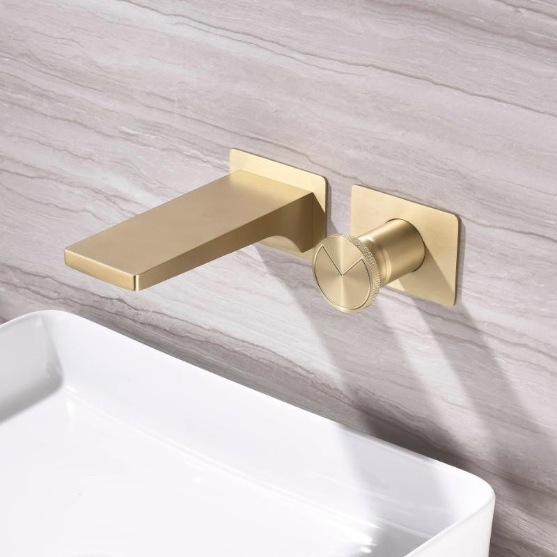 Luxury brass chrome bathroom faucet with wall mounted design, single handle, 2-hole hot and cold dual control, simple basin Tap