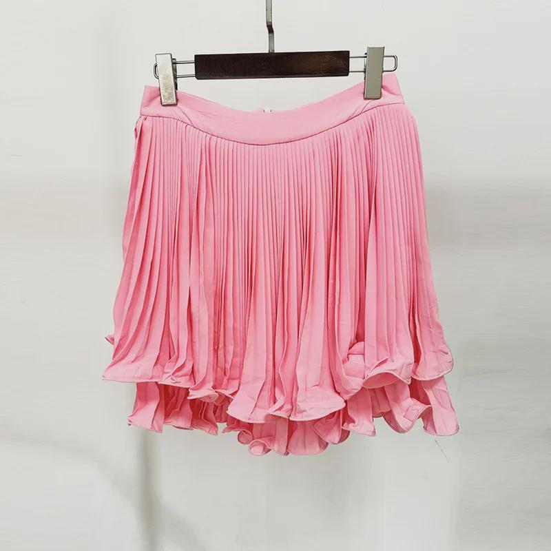 2025 European & American Double Layer Hem Pleated Mini Skirt