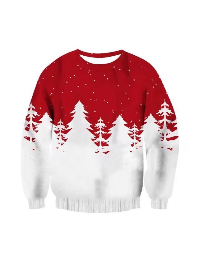 Rentier 3D-Druck Langarm Rundhals Sweatshirt - Herbst/Winter Weihnachts-Stil