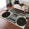 A Vintage Boombox Patterned Area Rug,Featuring a Non-Slip Mat,Suitable for Living Rooms,Dining Rooms,Bathrooms,Bedrooms,And Music Rooms. Thi
