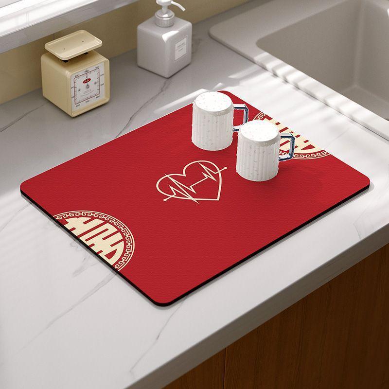 New Chinese Kitchen Countertop Diatom Mud Drain Mat Household Sink Side Put Bowl Plate Cup Absorbent Mat Free Cutting