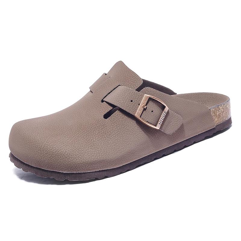 Unisex Leder Clogs Marinefarben Korkfußbett Sandalen mit Verstellbarer Schnalle Geschlossene Zehen Komfort Slides für Herren Damen 10 Farben