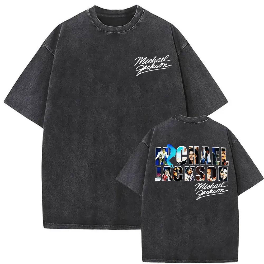 Benber vintage style Koning van de Pop Michael Jackson Bad Tijdperk Vintage Gewassen T-shirts Mannen Vrouwen Mode Klassieke Casual T-shirts Zomer Tops Katoenen T-shirt L