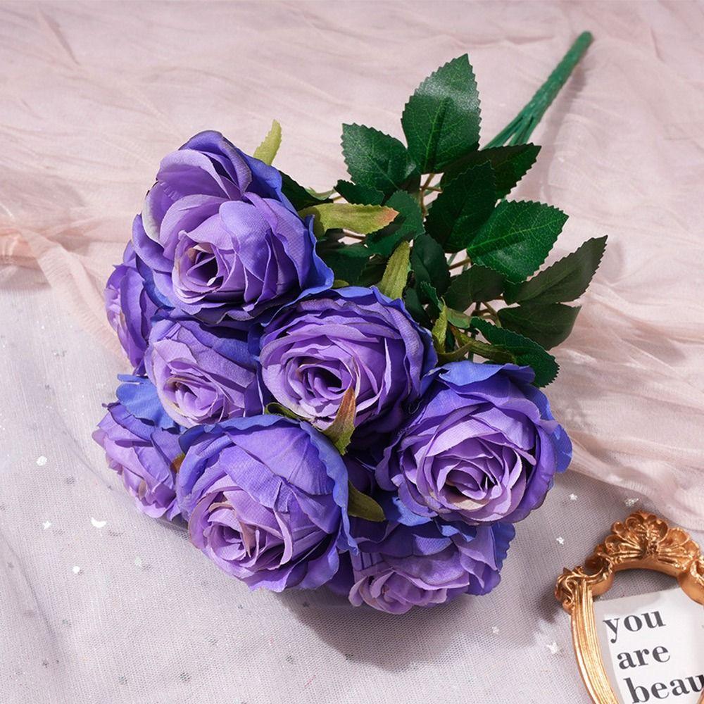 9 Heads Rose Artificial Flower Multicolor Flower Bouquet Lifelike Flowers  Party Supplies